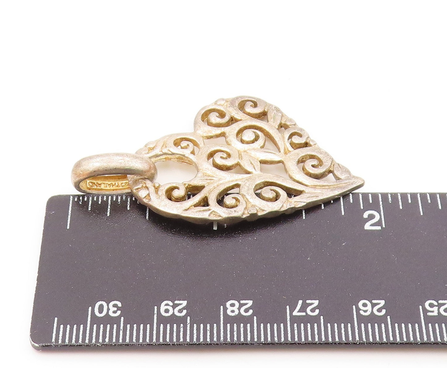 925 Sterling Silver  Vintage Swirl Floral Vine Love Heart Pendant  PT12850