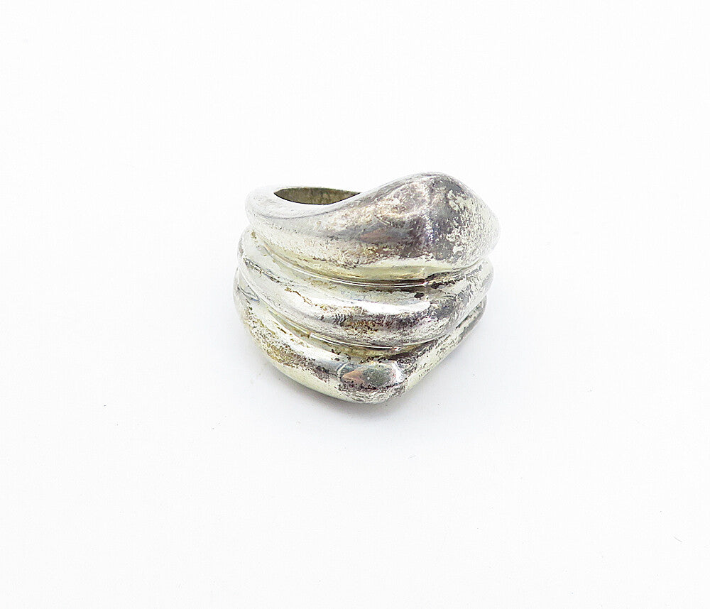 925 Sterling Silver  Vintage Modernist Fluted Dome Band Ring Sz 7  RG4359