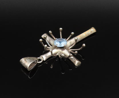 MB MEXICO 925 Silver  Vintage 3D Spiked Religious Cross Topaz Pendant  PT21578
