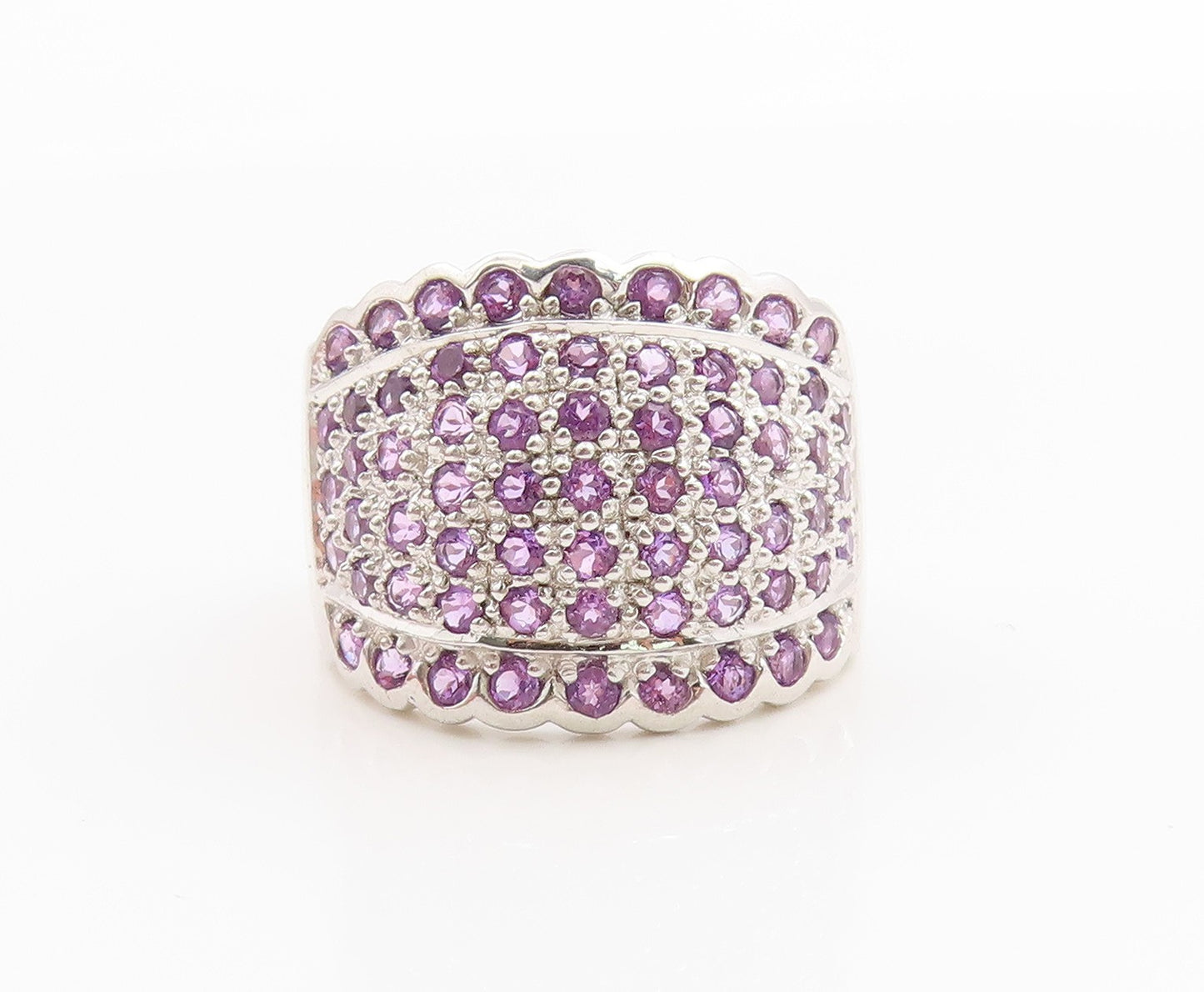 925 Sterling Silver Vintage Ring Amethyst Wide Statement Band  Sz 9  RG36049