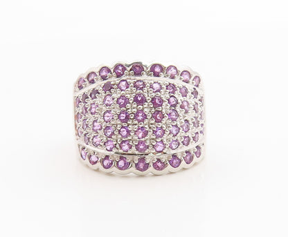925 Sterling Silver Vintage Ring Amethyst Wide Statement Band  Sz 9  RG36049