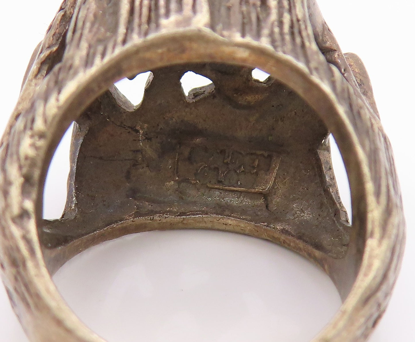 925 Sterling Silver Vintage Ring Dark Tone Brutalist Design Cutout  Sz 5 RG33347