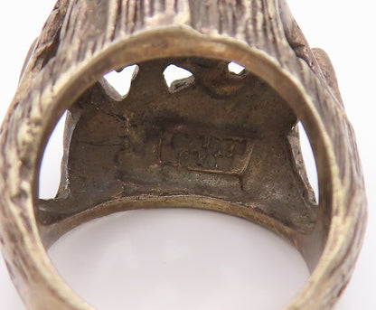 925 Sterling Silver Vintage Ring Dark Tone Brutalist Design Cutout  Sz 5 RG33347