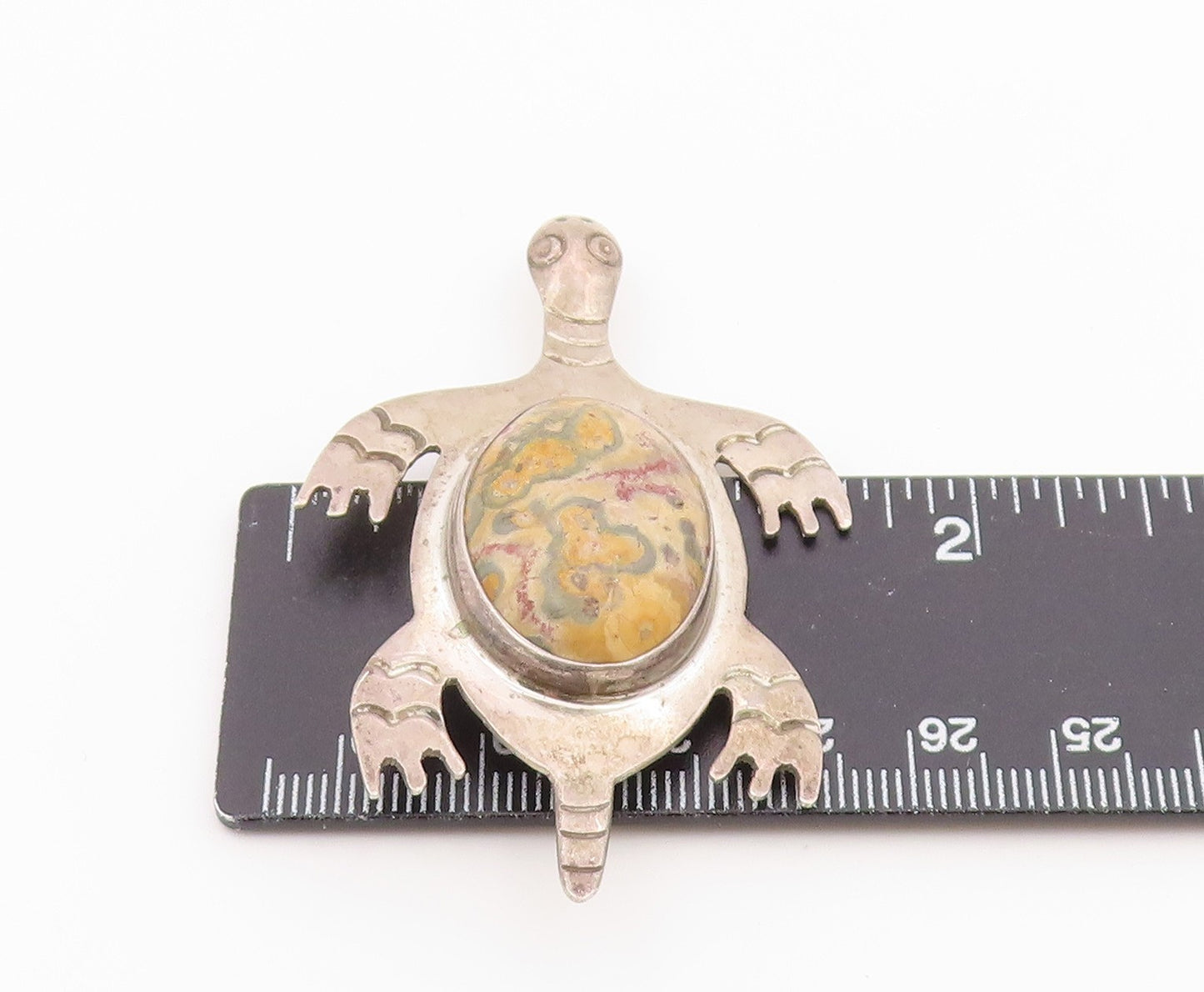 925 Sterling Silver Vintage Brooch Pin CII MEXICO Jasper Sea Turtule  BP12597