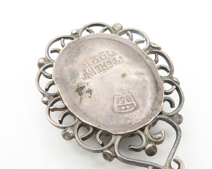 925 Sterling Silver  Vintage Faceted Hematite Swirl Border Pendant  PT8640