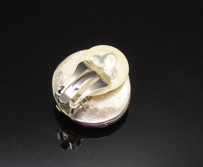 925 Silver  Vintage Round Two Tone Amethyst Non Pierced Earrings  EG11736