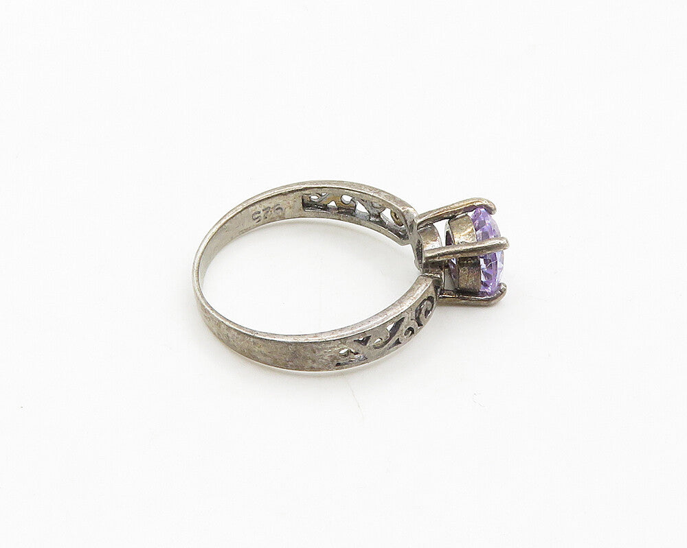 925 Silver  Vintage Purple Cubic Zirconia Swirl Solitaire Ring Sz 7  RG19274