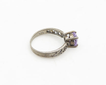 925 Silver  Vintage Purple Cubic Zirconia Swirl Solitaire Ring Sz 7  RG19274