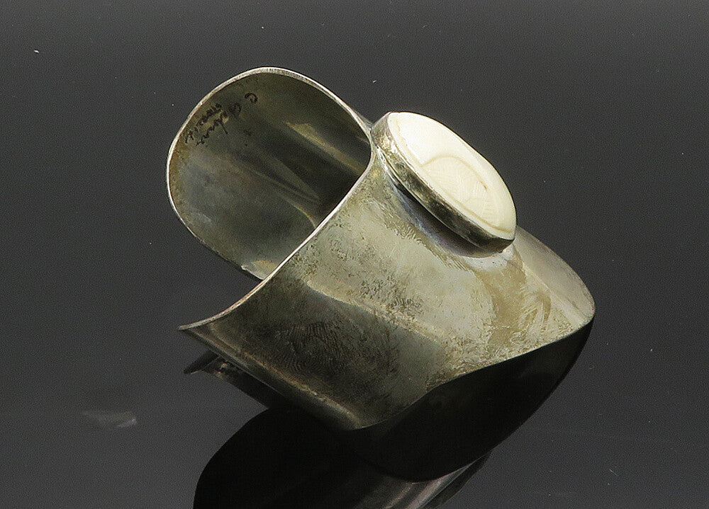 CELIA SEBIRI 925 Silver  Vintage Carved Stone Pointed Cuff Bracelet  BT8182