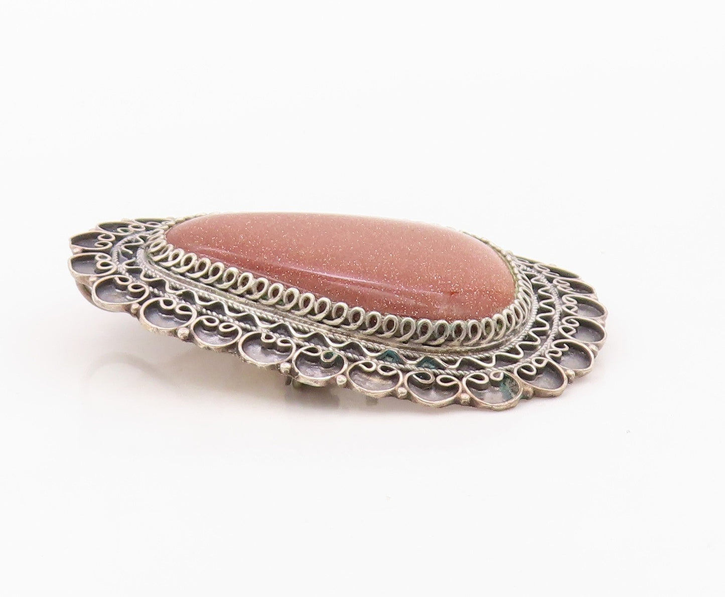 925 Sterling Silver Vintage Brooch ISRAEL Classic Goldstone Teardrop Pin BP12580