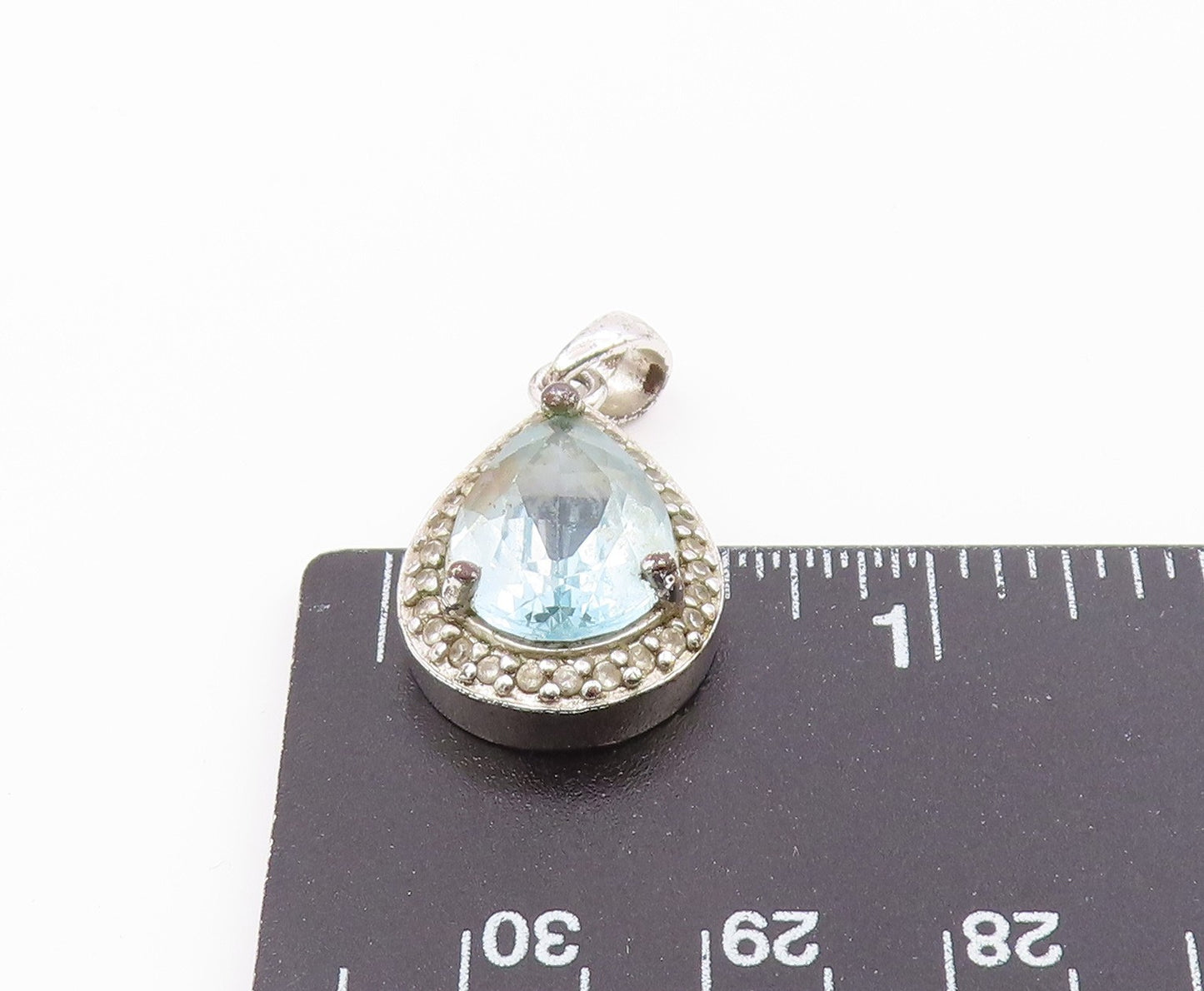 925 Sterling Silver  Vintage Pear Shaped Blue & White Topaz Pendant  PT21315