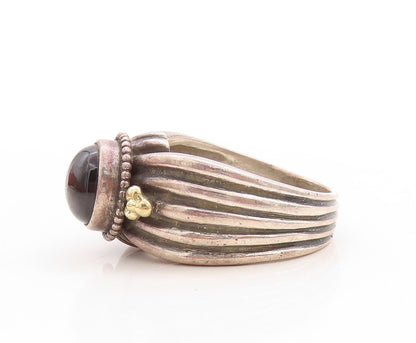 18k Gold 925 Sterling Silver Vintage Ring Grooved Cabochon Onyx Sz 10.5 RG31514