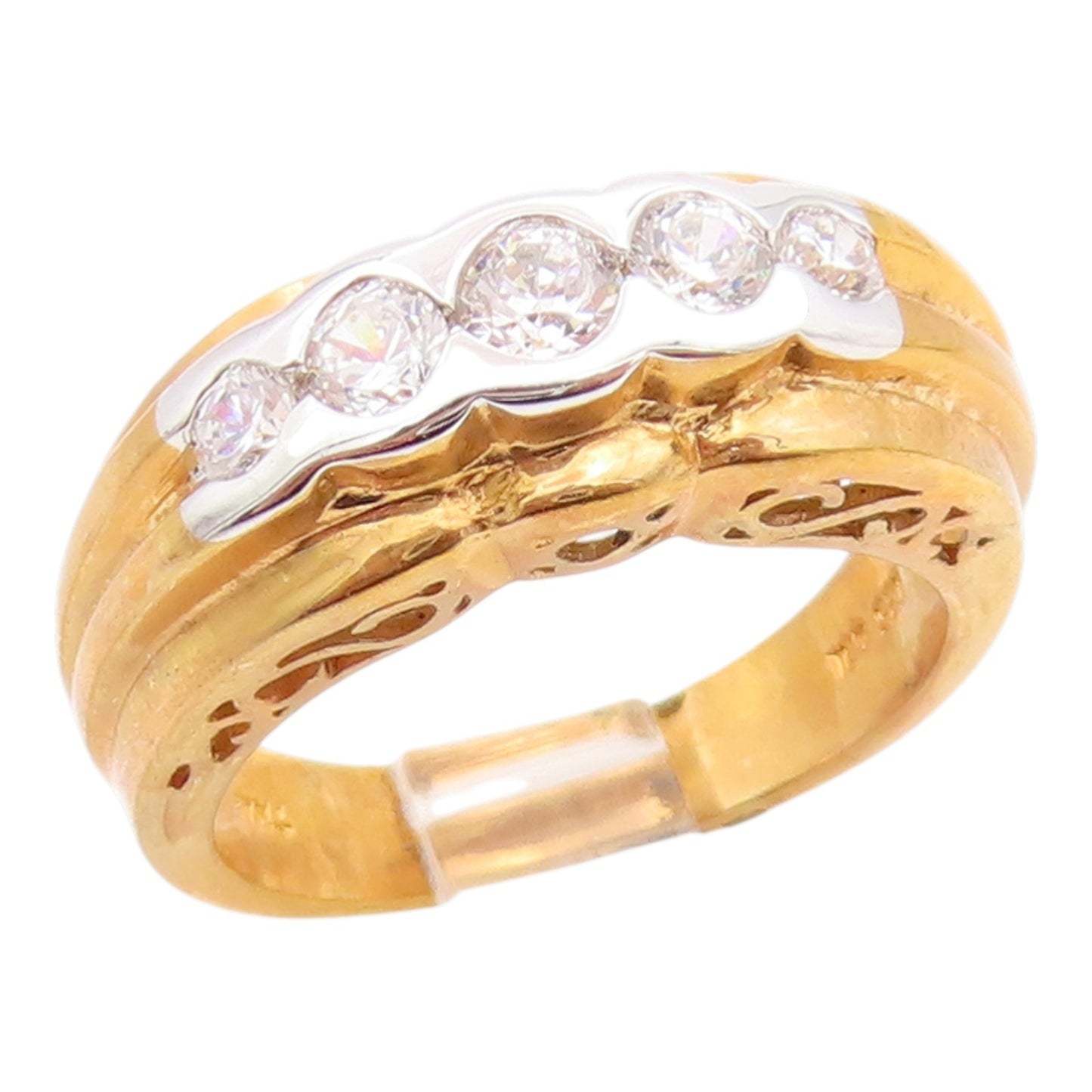 925 Sterling Silver Vintage Ring Gold Plated Five Stone Topaz  Sz 6.5  RG35721
