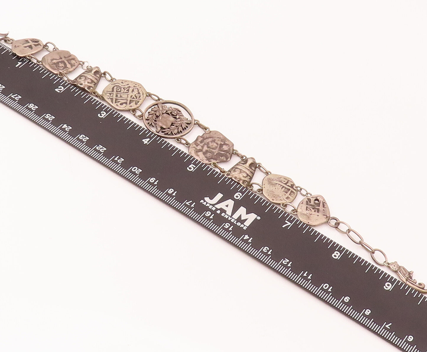 925 Sterling Silver  Vintage Antique Stencil Roman Cutout Link Bracelet BT9921