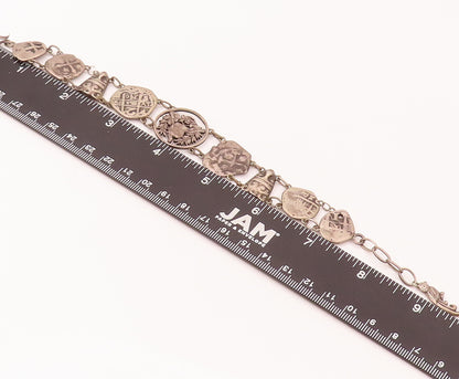 925 Sterling Silver  Vintage Antique Stencil Roman Cutout Link Bracelet BT9921