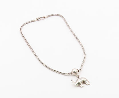 925 Sterling Silver  Vintage Shiny Hollow Elephant Wheat Chain Necklace NE3541