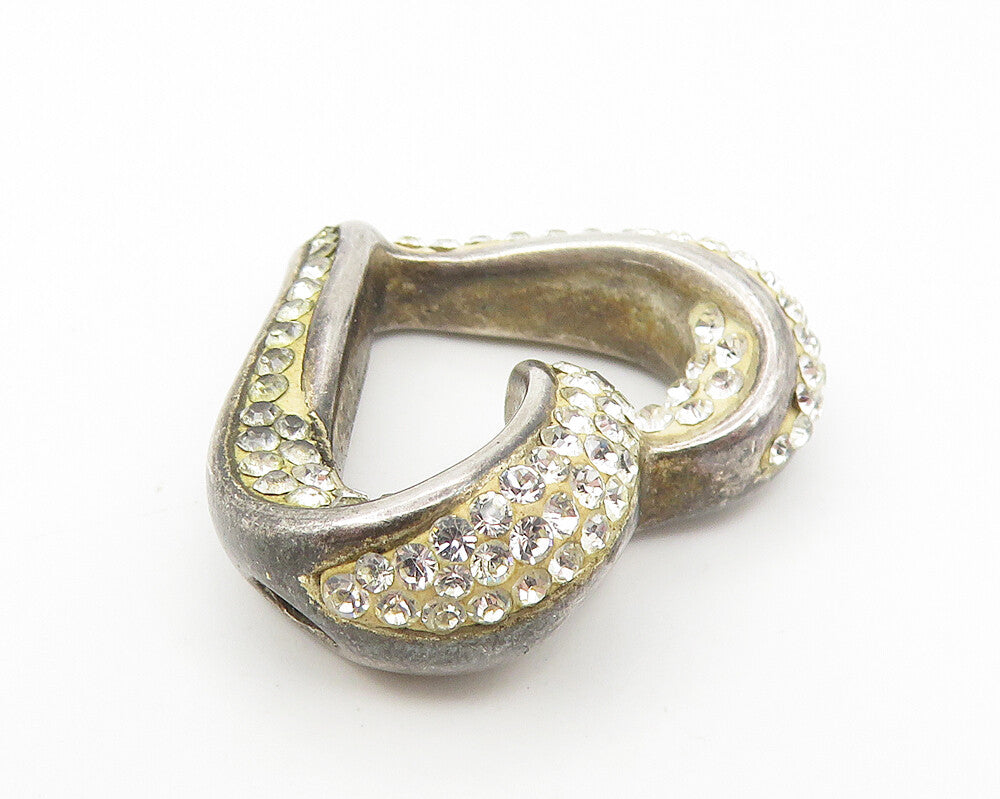 JACMEL 925 Sterling Silver  Vintage Topaz Open Love Heart Slide Pendant PT9216