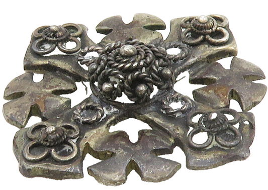 ISRAEL 925 Sterling Silver  Vintage Oxidized Floral Cross Pendant  PT13304