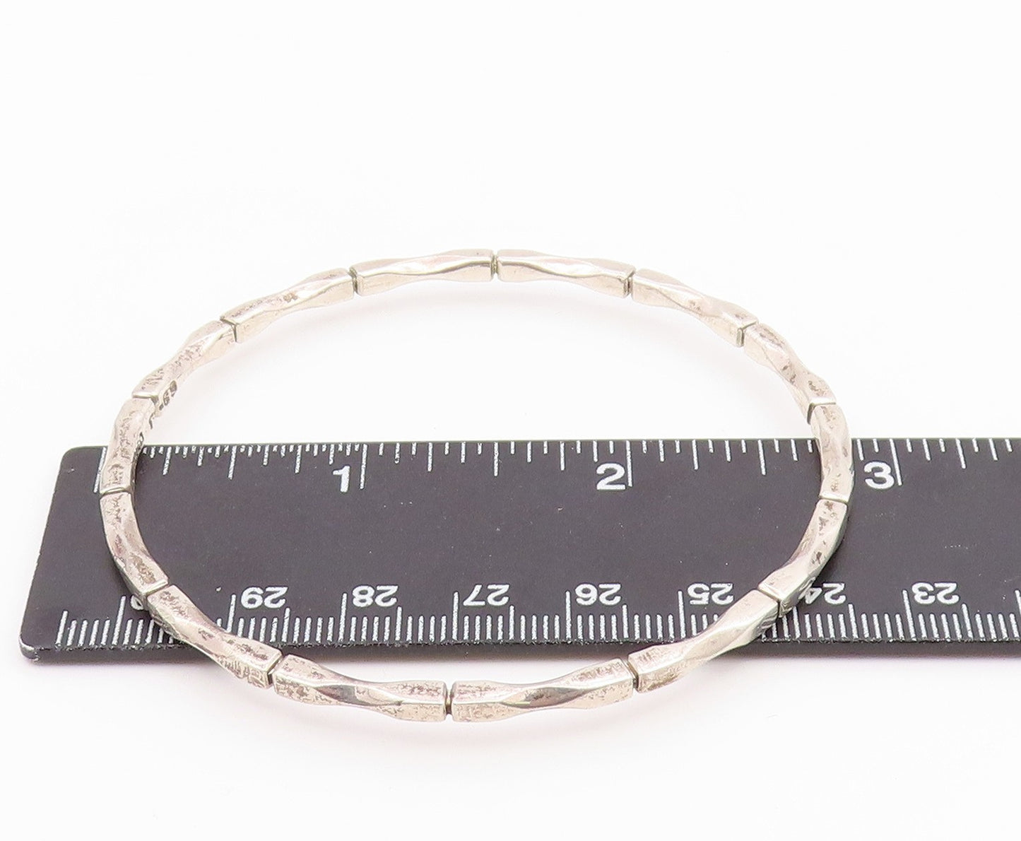 MEXICO 925 Silver  Vintage Shiny Diamond Cut Detail Bangle Bracelet  BT9044