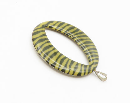 925 Sterling Silver  Vintage Enamel Striped Open Circle Drop Pendant  PT11477