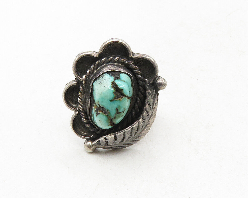 NAVAJO 925 Sterling Silver  Vintage Turquoise Floral Cocktail Ring Sz 4 RG9612