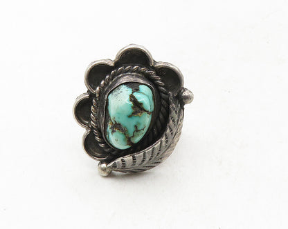 NAVAJO 925 Sterling Silver  Vintage Turquoise Floral Cocktail Ring Sz 4 RG9612