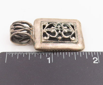 925 Sterling Silver Vintage Pendant Solid Rectangular Scrollwork Locket  PT25472