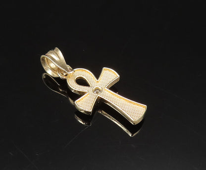 10K GOLD  Vintage Cubic Zirconia Etched Egyptian Ankh Charm Pendant  GP448