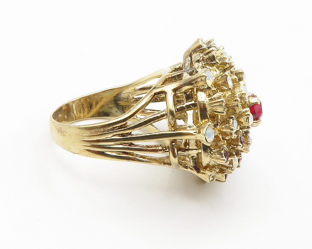 925 Sterling Silver  Garnet & Topaz Floral Dome Cocktail Ring Sz 7  RG14379
