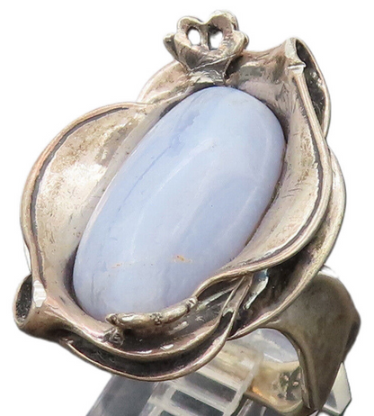 CAROLYN POLLACK 925 Silver  Vintage Oval Agate Floral Ring Sz 10.5 RG26656