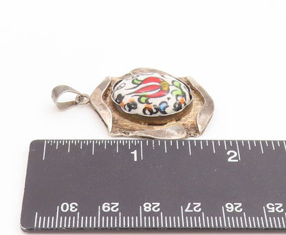 925 Sterling Silver Vintage Pendant Classic Ceramic Tulip Flower Charm  PT26108