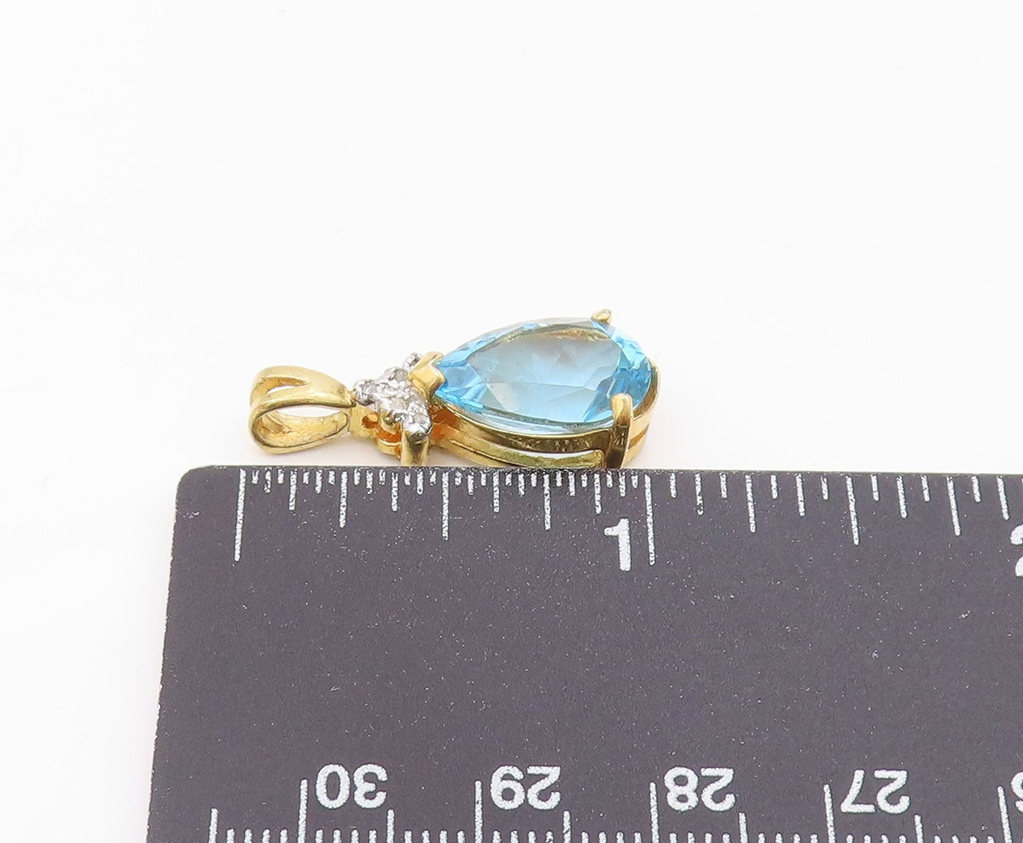 925 Sterling Silver  Vintage Genuine Diamonds Blue Topaz Pendant  PT17537