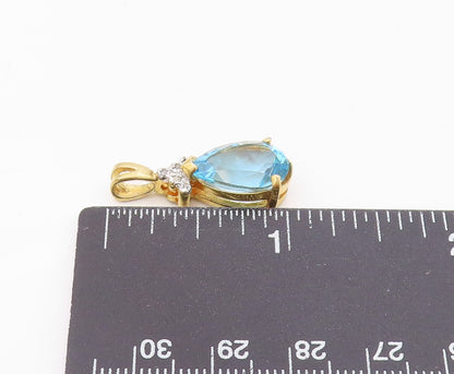 925 Sterling Silver  Vintage Genuine Diamonds Blue Topaz Pendant  PT17537