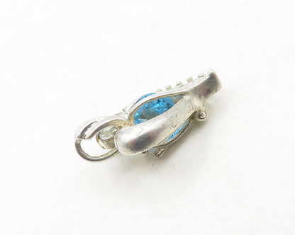 925 Sterling Silver  Vintage Caged Blue Topaz Love Heart  Pendant  PT15029