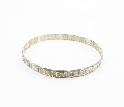 925 Sterling Silver  Vintage Shiny Square Patterned Bangle Bracelet  BT3084