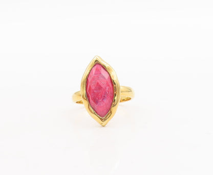 925 Sterling Silver Vintage Ring Gold Plated Pink Gemstone  Sz 7  RG29394