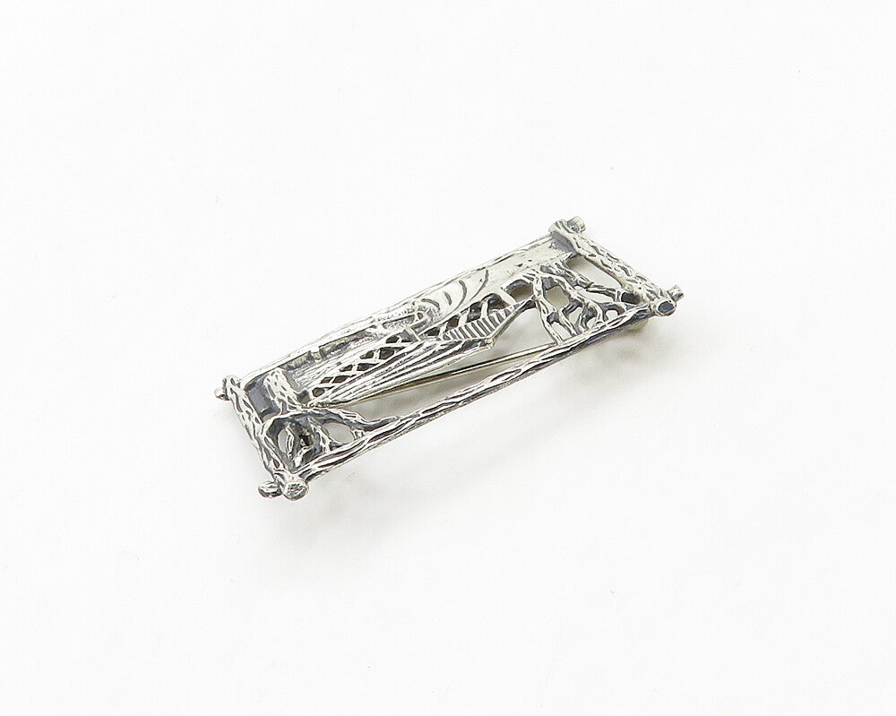 BEAU 925 Sterling Silver  Vintage Shiny Gazebo Forest Scene Brooch Pin  BP7658