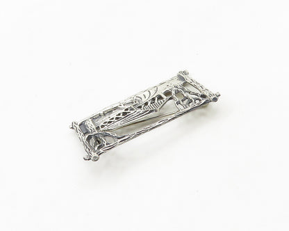 BEAU 925 Sterling Silver  Vintage Shiny Gazebo Forest Scene Brooch Pin  BP7658