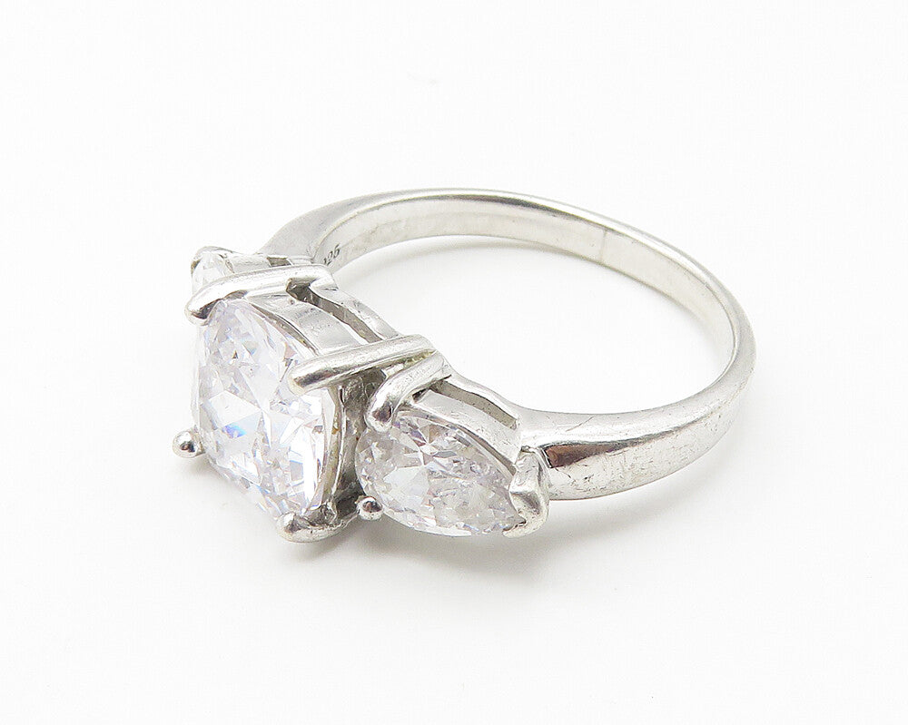 925 Sterling Silver  Sparkling Cubic Zirconia 3 Stone Band Ring Sz 7  RG10660