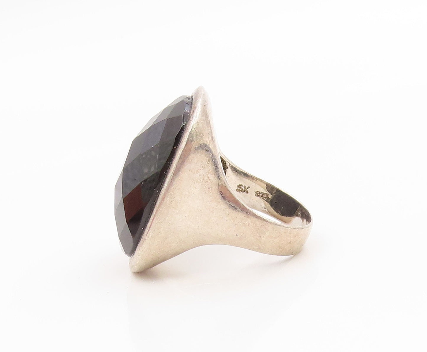 925 Sterling Silver Vintage Ring SCOTT KAY Faceted Onyx Band  Sz 7.5  RG36064