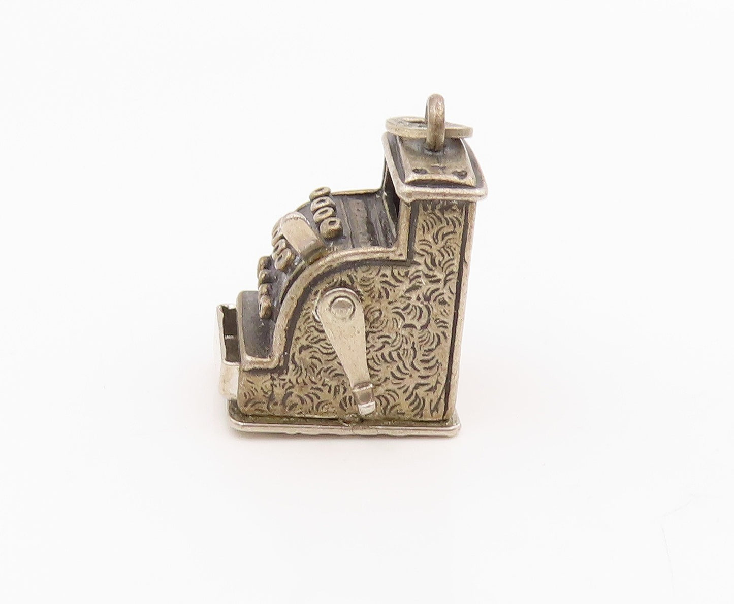 925 Sterling Silver Vintage Pendant Mechanical Cash Register Charm OPENS PT25649