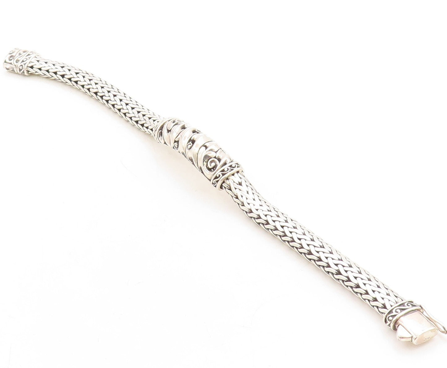 925 Sterling Silver Vintage Bracelet Solid Designer Leaved Carved  BT10981
