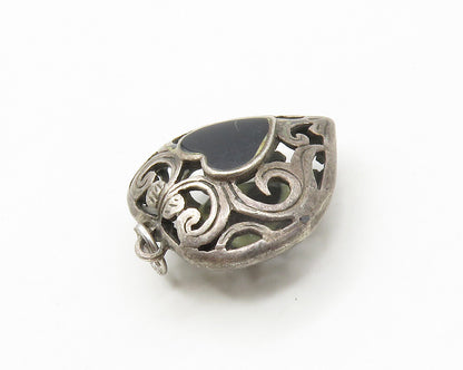 925 Sterling Silver  Vintage Black Onyx Love Heart Open Swirl Pendant  PT13522