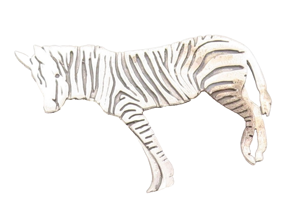 925 Sterling Silver Vintage Brooch GFMW Solid Etched Striped Zebra  BP11572