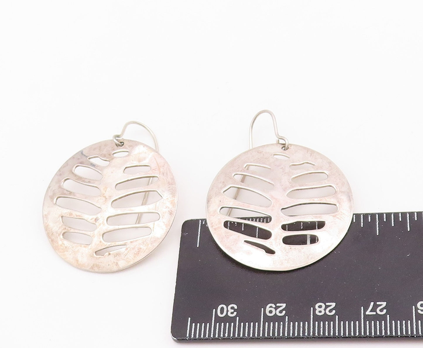 925 Sterling Silver Vintage Earrings RLM Cutout Ribs Design Coin  EG13627