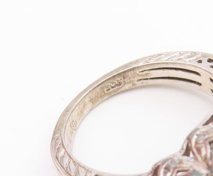 925 Sterling Silver Vintage Ring Genuine Diamonds Cluster Band  Sz 7.5  RG34432