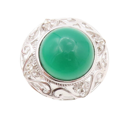 925 Sterling Silver Vintage Ring Swirly Cutout Round Green Onyx  Sz 7.5 RG30213