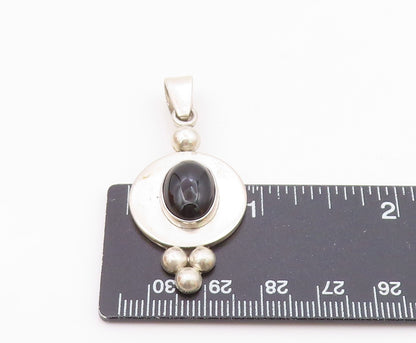 MEXICO 925 Sterling Silver  Vintage Cabochon Cut Black Onyx Pendant  PT9318