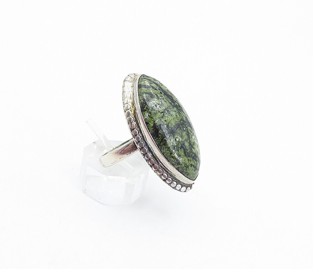 925 Sterling Silver  Vintage Jasper Circle Border Cocktail Ring Sz 9  RG3734