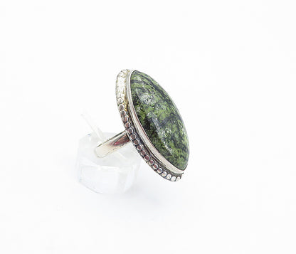 925 Sterling Silver  Vintage Jasper Circle Border Cocktail Ring Sz 9  RG3734